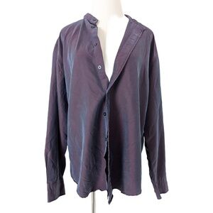 Irridescent Button Down Blouse Long Sleeve Loose Relaxed Fit Sheen Shiny
